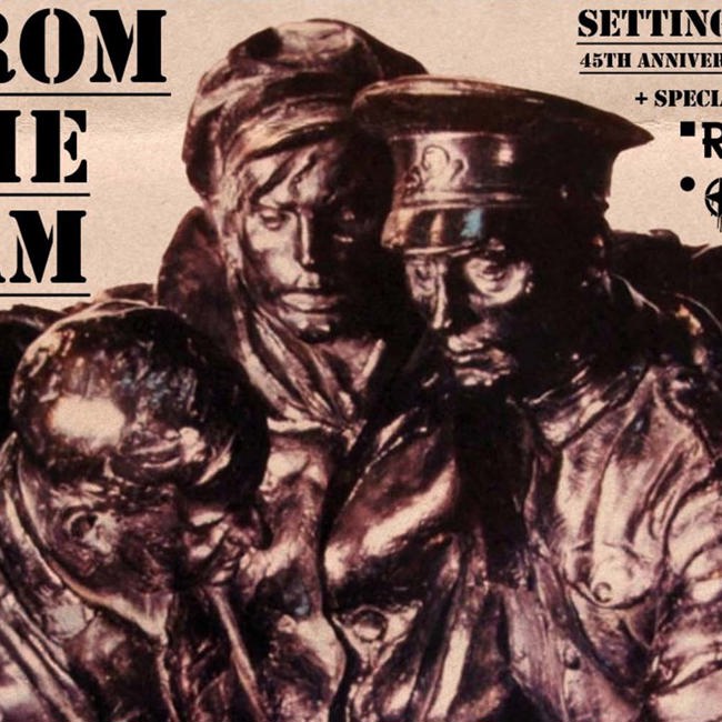 From The Jam official artwork showing bronze figures huddled together in military uniforms
